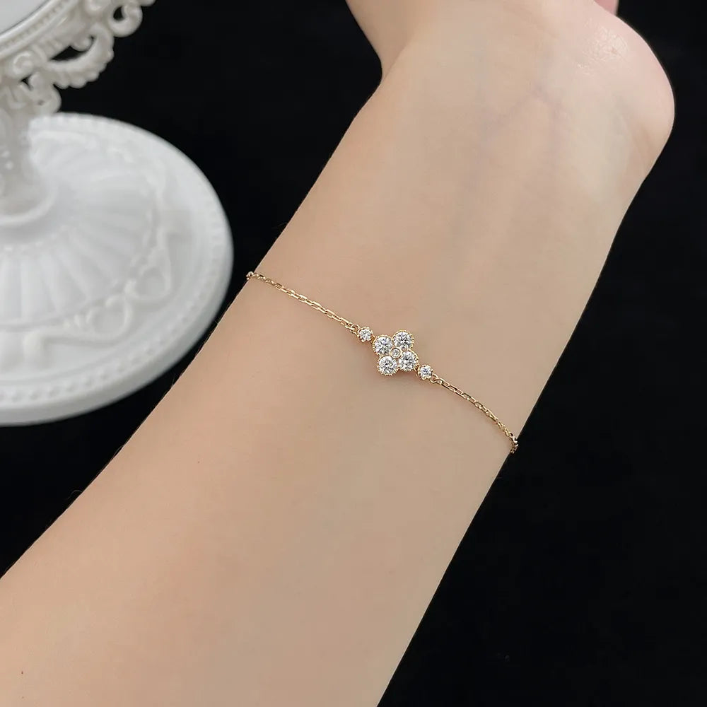 0.49 ctw Four-Leaf Clover Adjustable Round-Cut Lab-Grown Diamond Bracelet in 18K Yellow Gold
