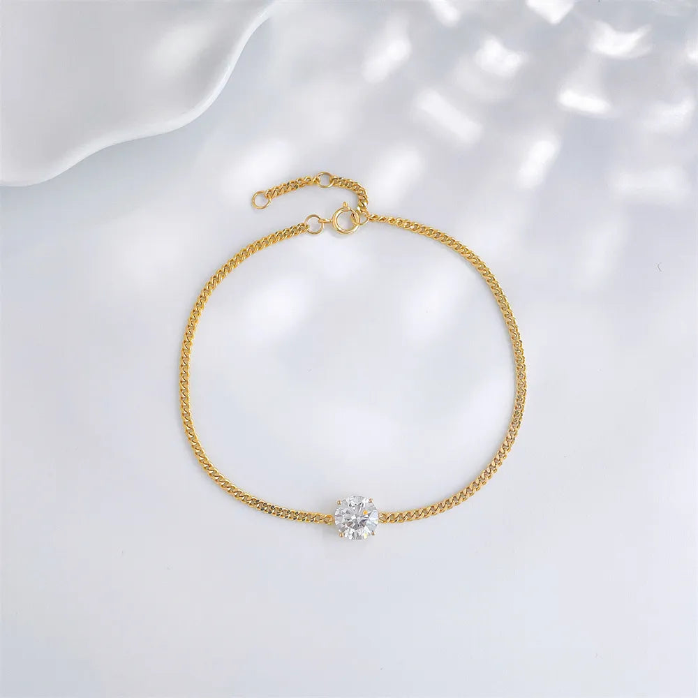 1.01 ctw Minimalist Four-Prong Round-Cut Lab-Grown Diamond Bracelet in 18K Yellow Gold
