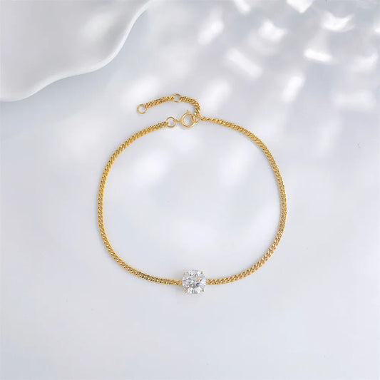 1.01 ctw Minimalist Four-Prong Round-Cut Lab-Grown Diamond Bracelet in 18K Yellow Gold