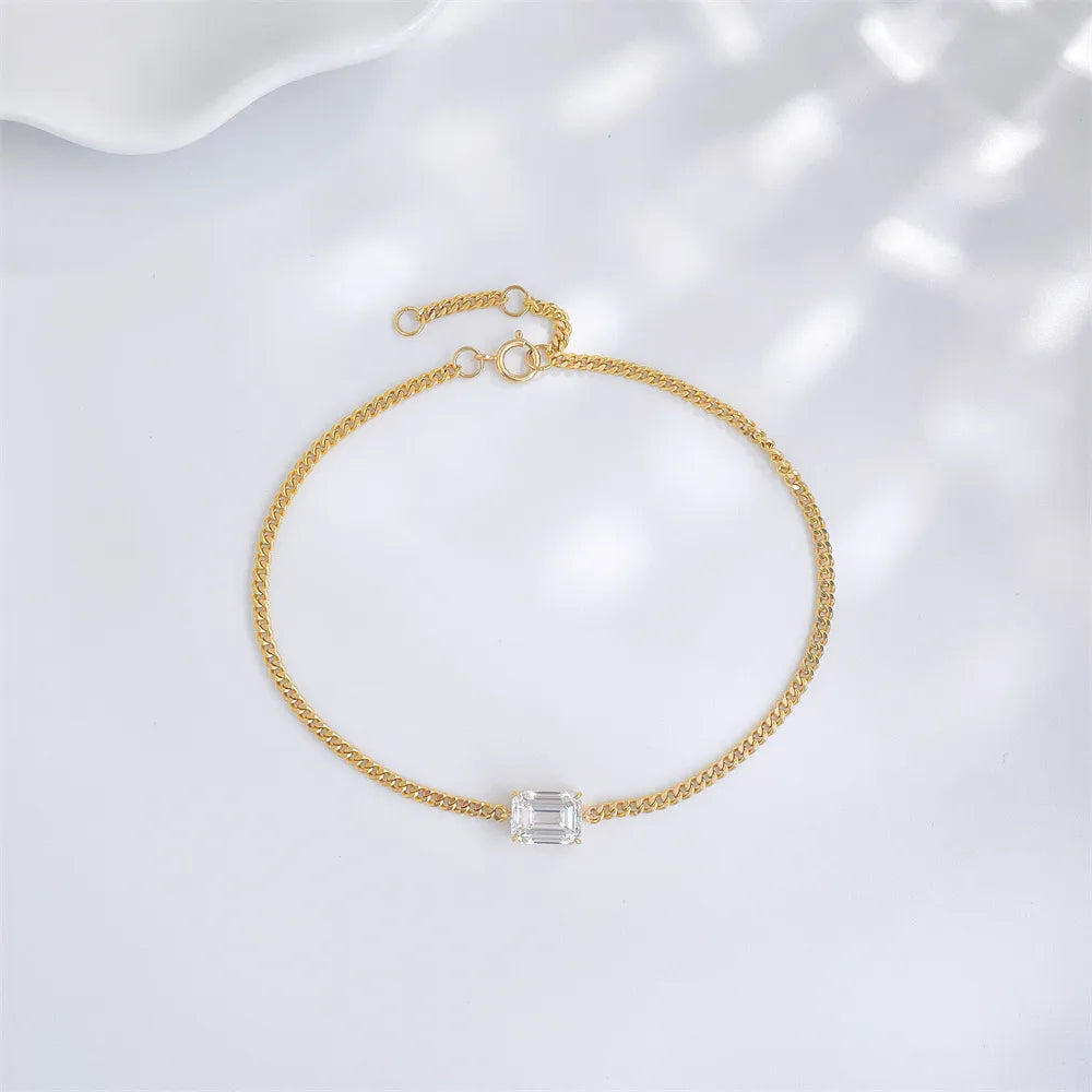 1.06 ctw Minimalist Four-Prong Emerald-Cut Lab-Grown Diamond Bracelet in 18K Yellow Gold