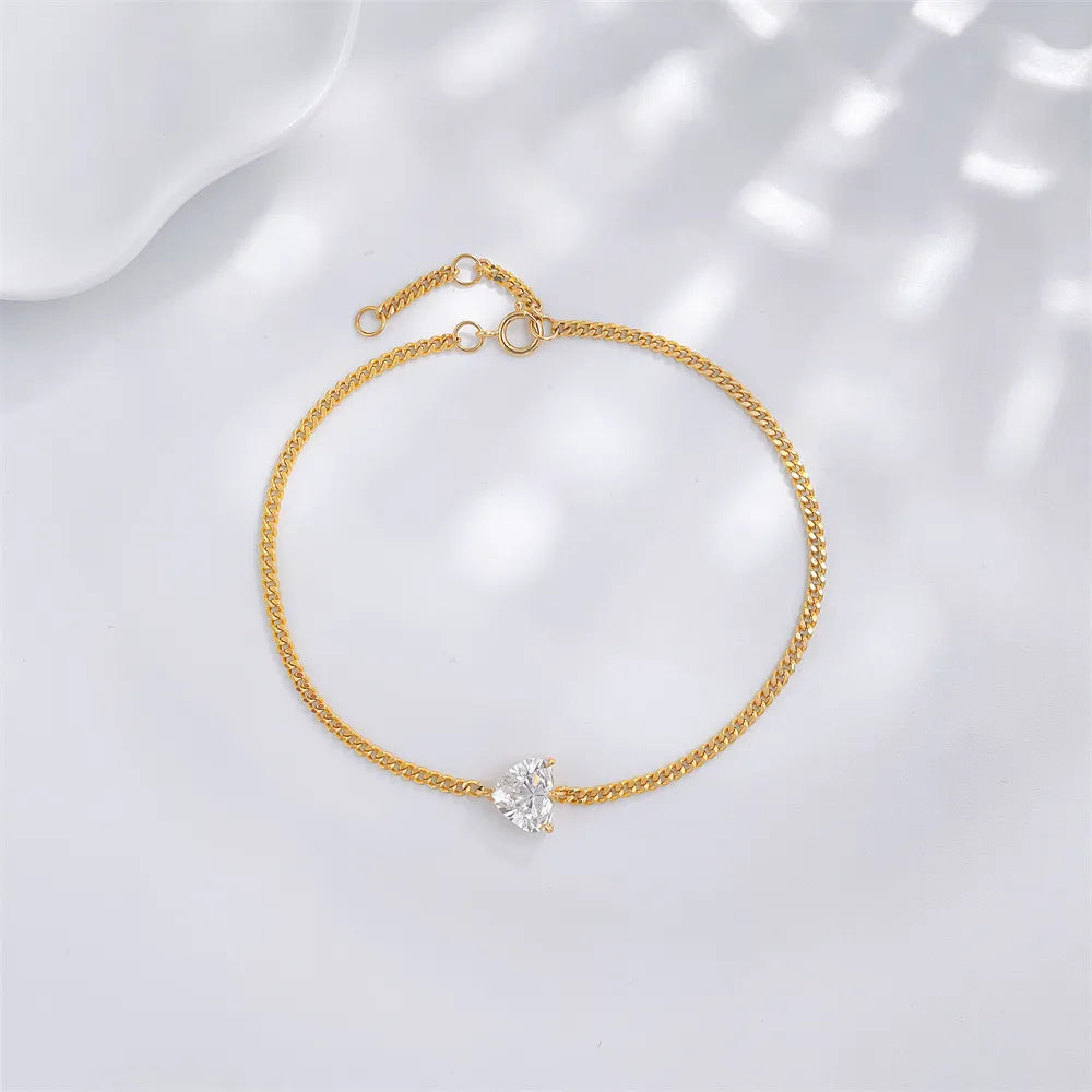 1.02 ctw Three-Prong Heart-Cut Lab-Grown Diamond Bracelet in 18K Yellow Gold