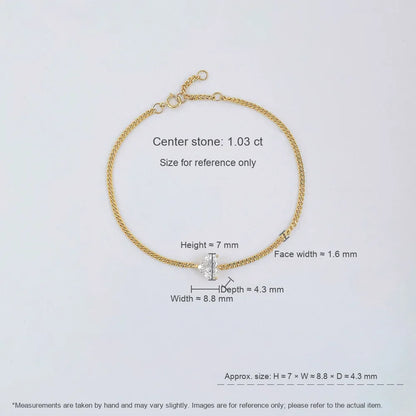 1.02 ctw Three-Prong Heart-Cut Lab-Grown Diamond Bracelet in 18K Yellow Gold