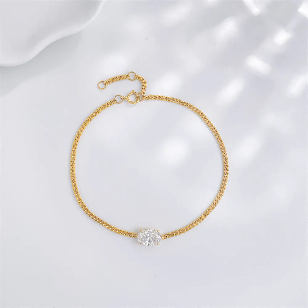 1.02 ctw Minimalist Four-Prong Oval-Cut Lab-Grown Diamond Bracelet in 18K Yellow Gold