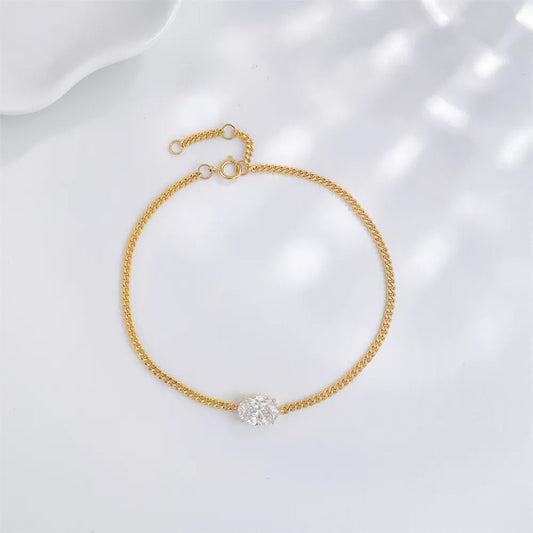 1.02 ctw Minimalist Four-Prong Oval-Cut Lab-Grown Diamond Bracelet in 18K Yellow Gold