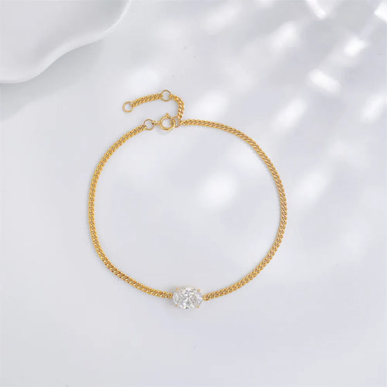 1.02 ctw Minimalist Four-Prong Oval-Cut Lab-Grown Diamond Bracelet in 18K Yellow Gold
