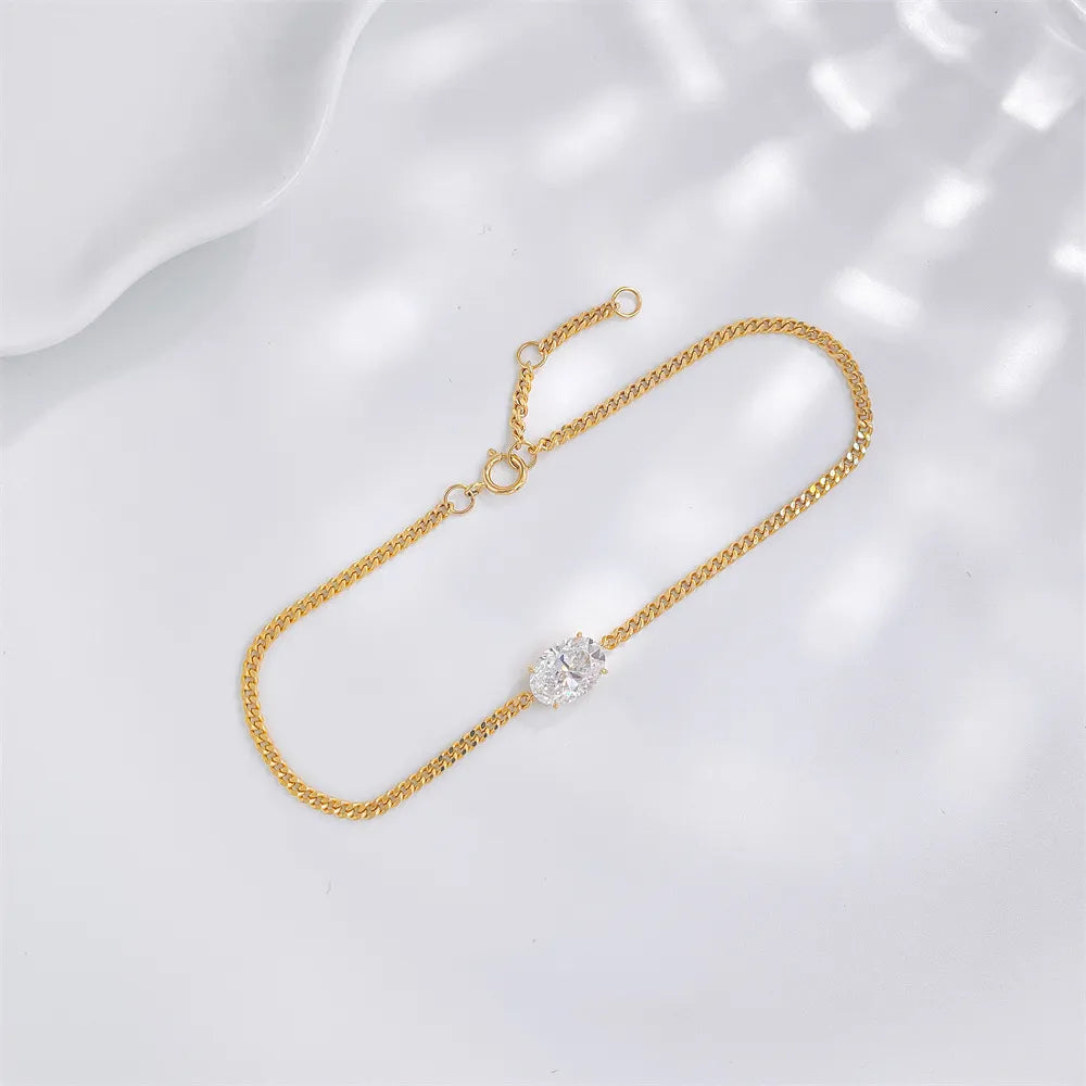 1.02 ctw Minimalist Four-Prong Oval-Cut Lab-Grown Diamond Bracelet in 18K Yellow Gold