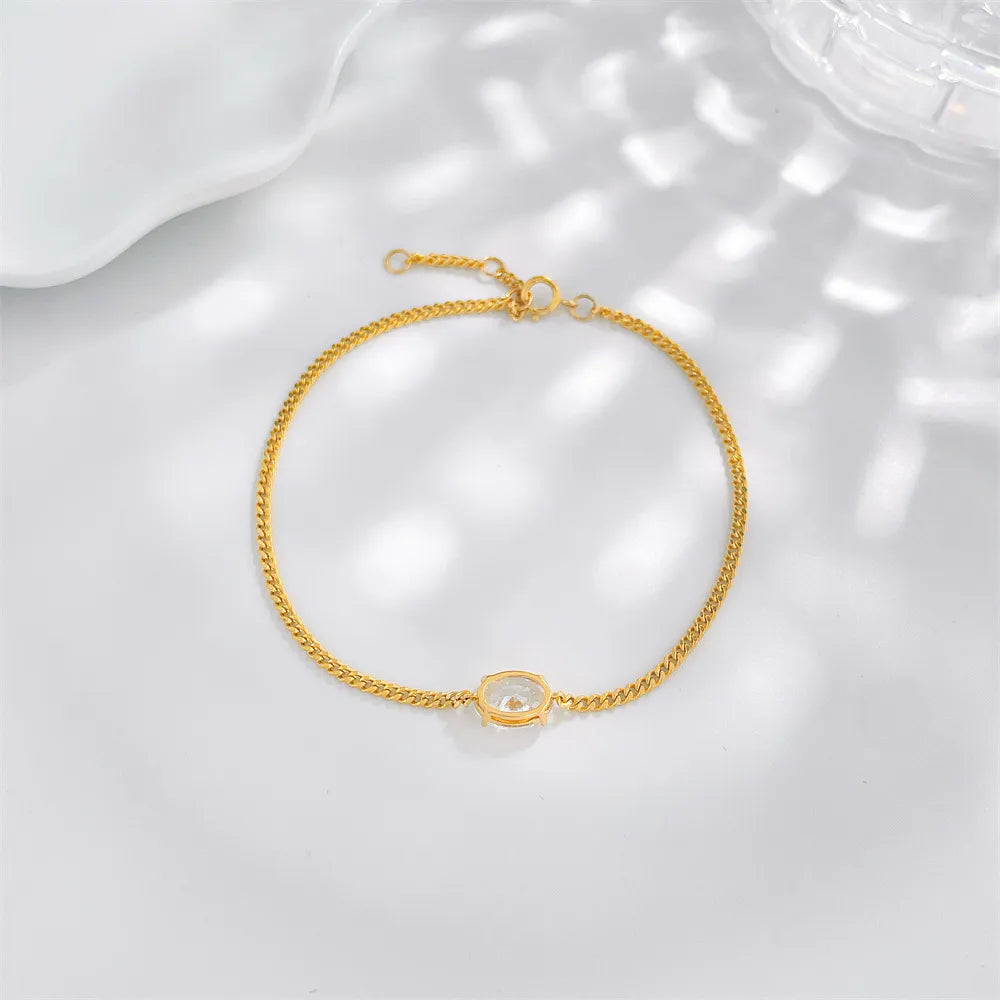 1.02 ctw Minimalist Four-Prong Oval-Cut Lab-Grown Diamond Bracelet in 18K Yellow Gold