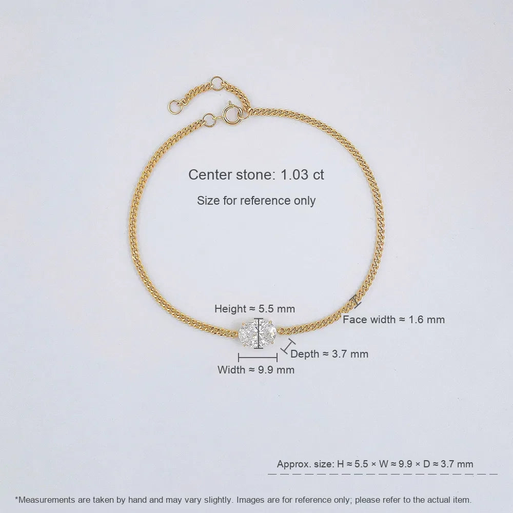 1.02 ctw Minimalist Four-Prong Oval-Cut Lab-Grown Diamond Bracelet in 18K Yellow Gold