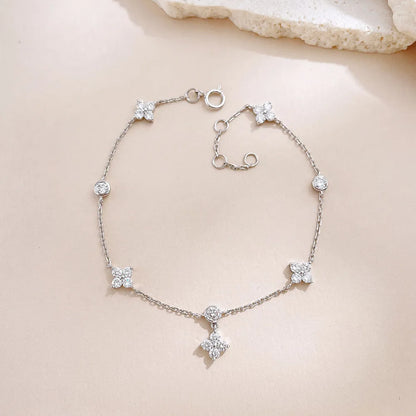 1.16 ctw Four-Leaf Clover Adjustable Round-Cut Lab-Grown Diamond Bracelet in 18K White Gold