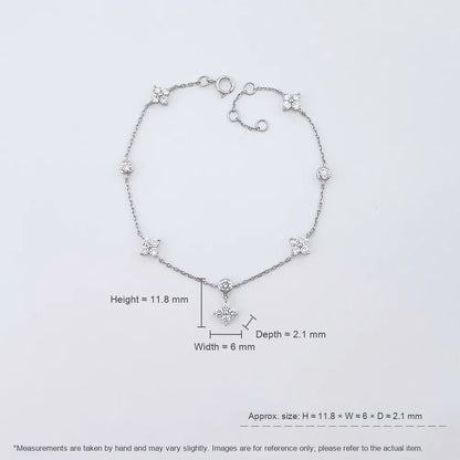 1.16 ctw Four-Leaf Clover Adjustable Round-Cut Lab-Grown Diamond Bracelet in 18K White Gold