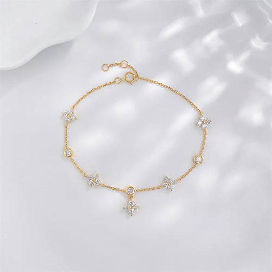1.14 ctw Botanical Cluster Mixed-Cut Lab-Grown Diamond Bracelet in 18K Yellow Gold