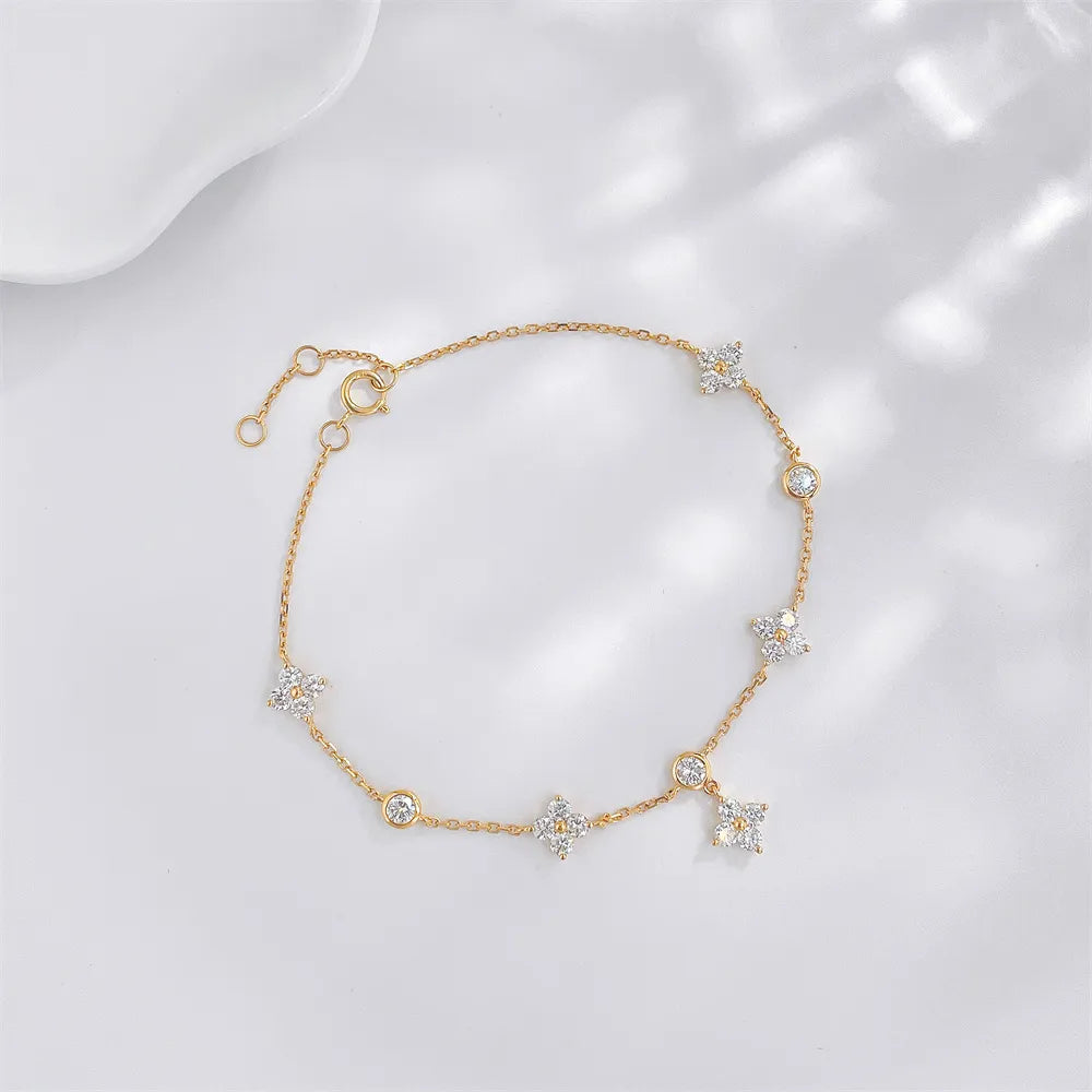 1.14 ctw Botanical Cluster Mixed-Cut Lab-Grown Diamond Bracelet in 18K Yellow Gold