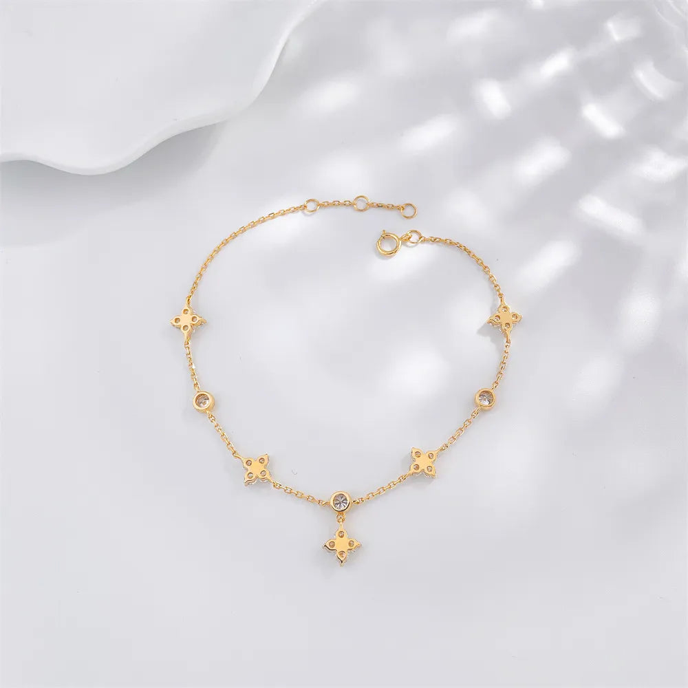 1.14 ctw Botanical Cluster Mixed-Cut Lab-Grown Diamond Bracelet in 18K Yellow Gold