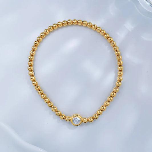 0.33 ctw Minimalist Round-Cut Lab-Grown Diamond Beaded Bracelet in 18K Yellow Gold