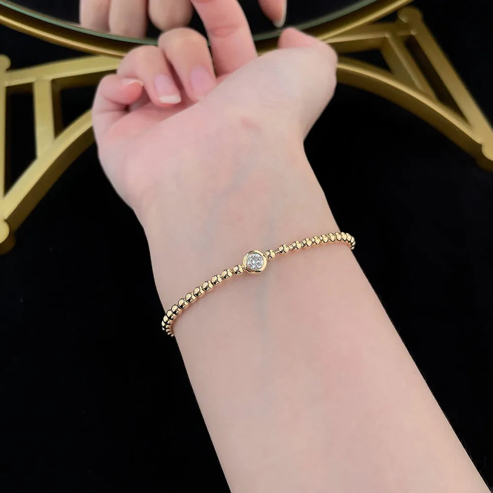 0.33 ctw Minimalist Round-Cut Lab-Grown Diamond Beaded Bracelet in 18K Yellow Gold