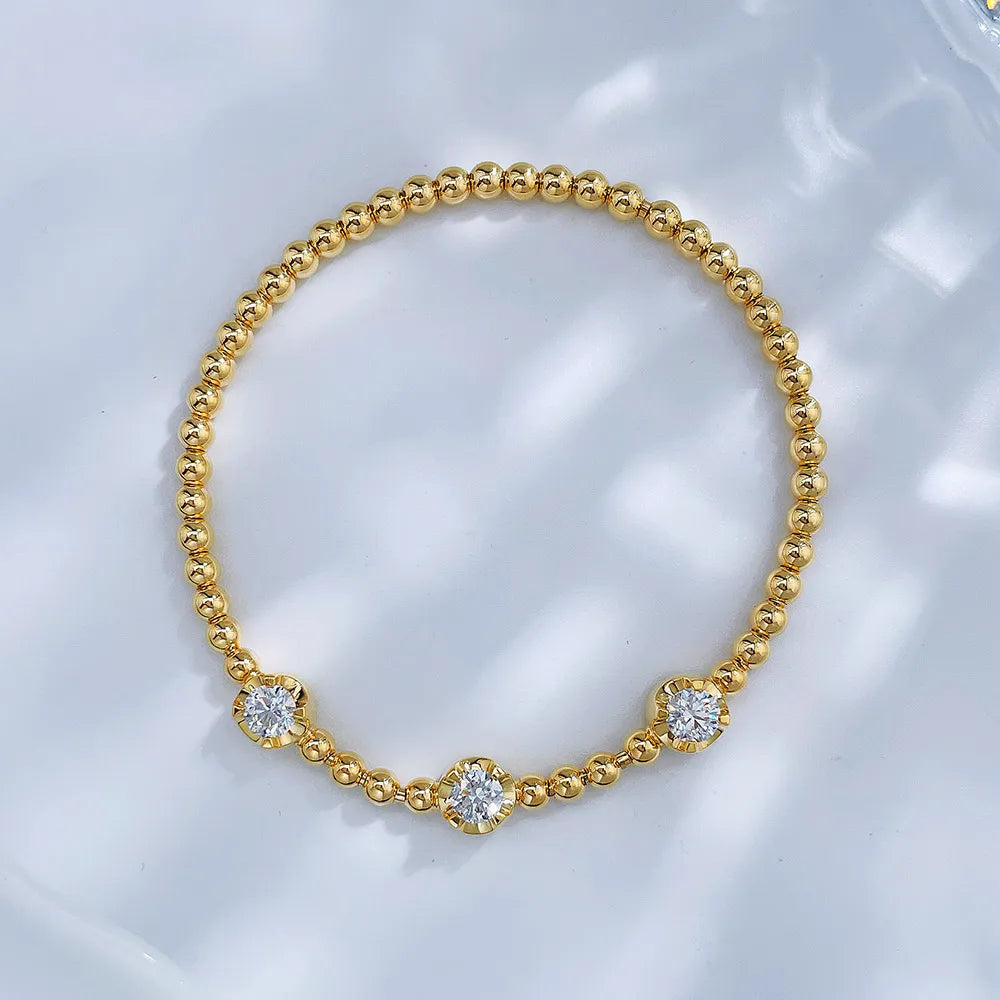 0.93 ctw Minimalist Round-Cut Lab-Grown Diamond Beaded Bracelet in 18K Yellow Gold