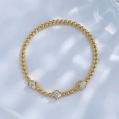 0.93 ctw Minimalist Round-Cut Lab-Grown Diamond Beaded Bracelet in 18K Yellow Gold
