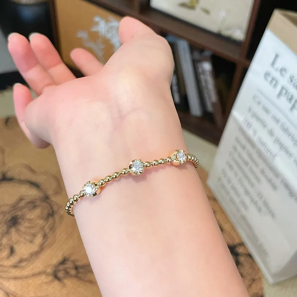 0.93 ctw Minimalist Round-Cut Lab-Grown Diamond Beaded Bracelet in 18K Yellow Gold