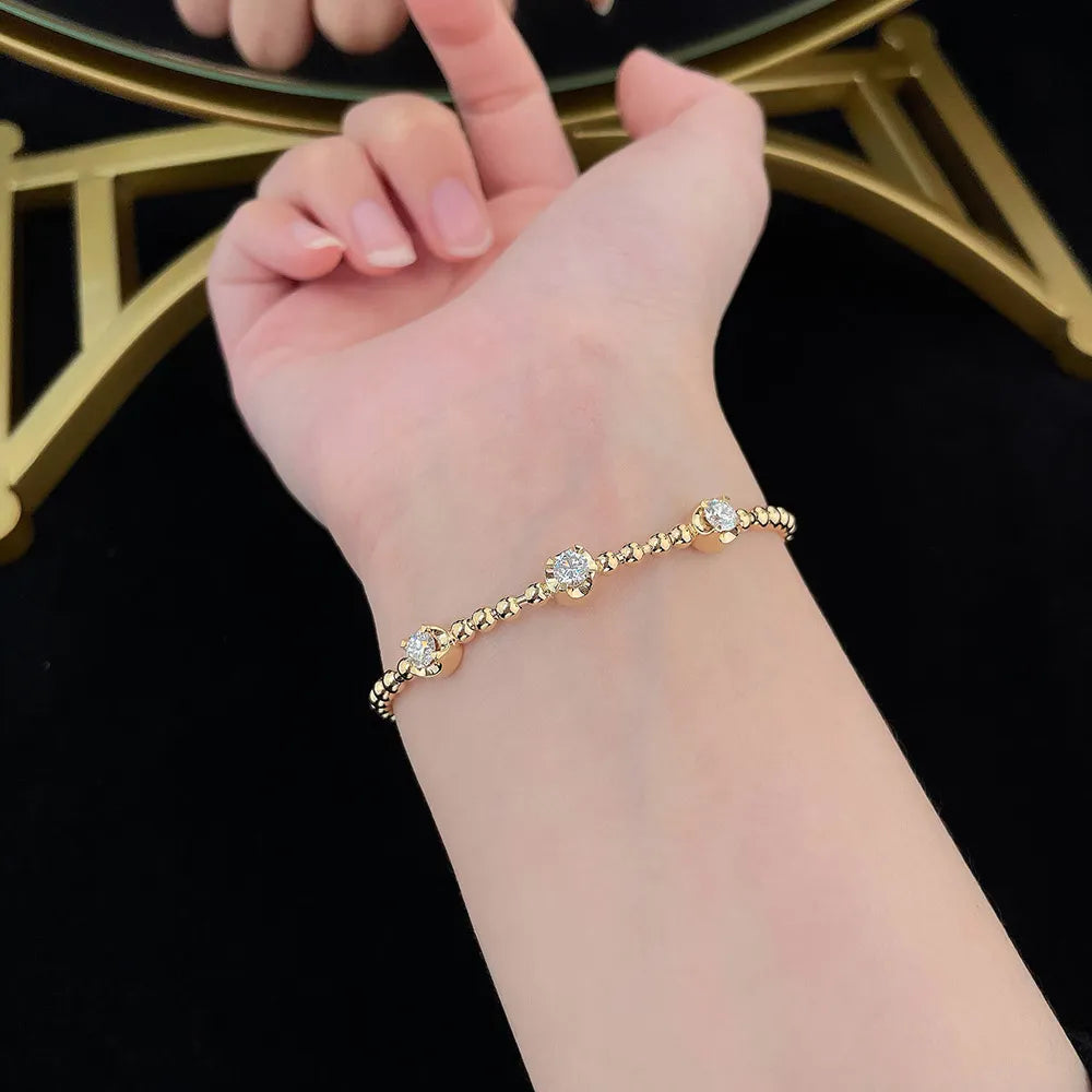 0.93 ctw Minimalist Round-Cut Lab-Grown Diamond Beaded Bracelet in 18K Yellow Gold