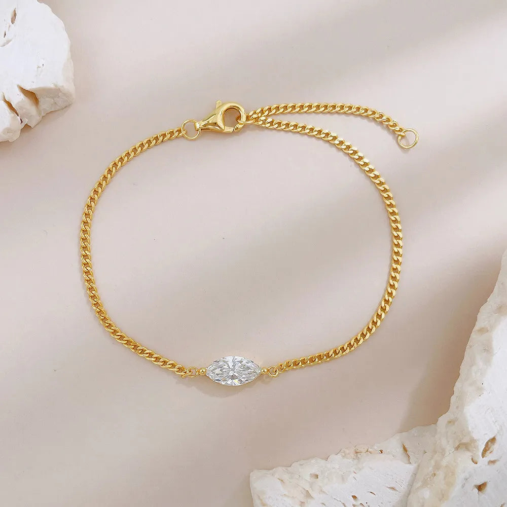 0.82 ctw Minimalist Adjustable Marquise-Cut Lab-Grown Diamond Bracelet in 925 Sterling Silver