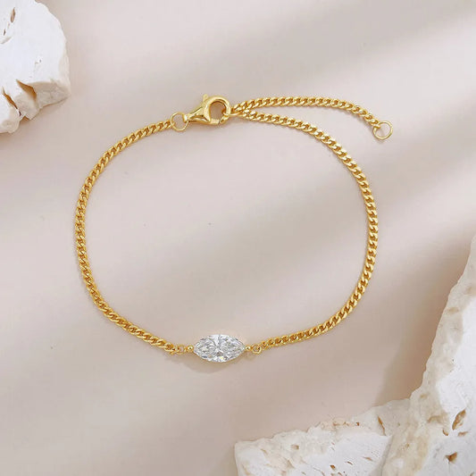 0.82 ctw Minimalist Adjustable Marquise-Cut Lab-Grown Diamond Bracelet in 925 Sterling Silver