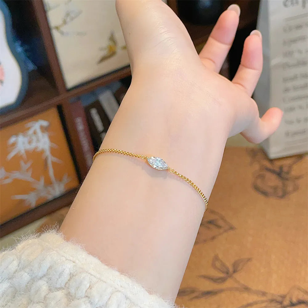 0.82 ctw Minimalist Adjustable Marquise-Cut Lab-Grown Diamond Bracelet in 925 Sterling Silver