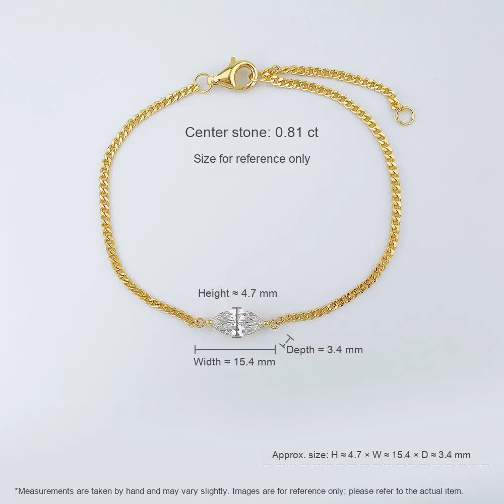 0.82 ctw Minimalist Adjustable Marquise-Cut Lab-Grown Diamond Bracelet in 925 Sterling Silver