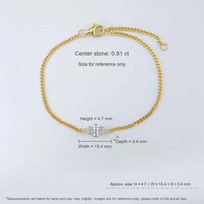 0.82 ctw Minimalist Adjustable Marquise-Cut Lab-Grown Diamond Bracelet in 925 Sterling Silver