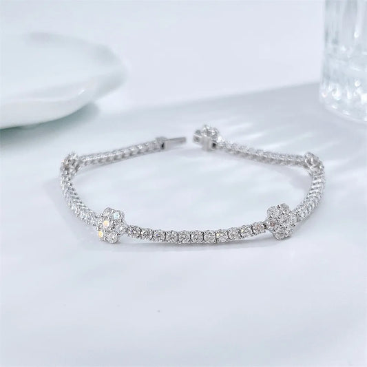4.31 ctw Floral Round-Cut Lab-Grown Diamond Bracelet in 18K White Gold