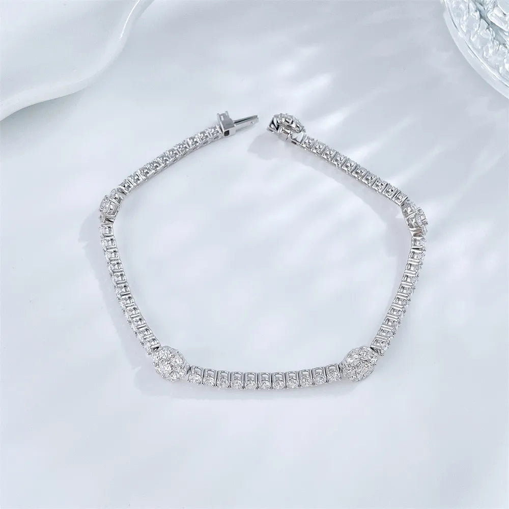 4.31 ctw Floral Round-Cut Lab-Grown Diamond Bracelet in 18K White Gold
