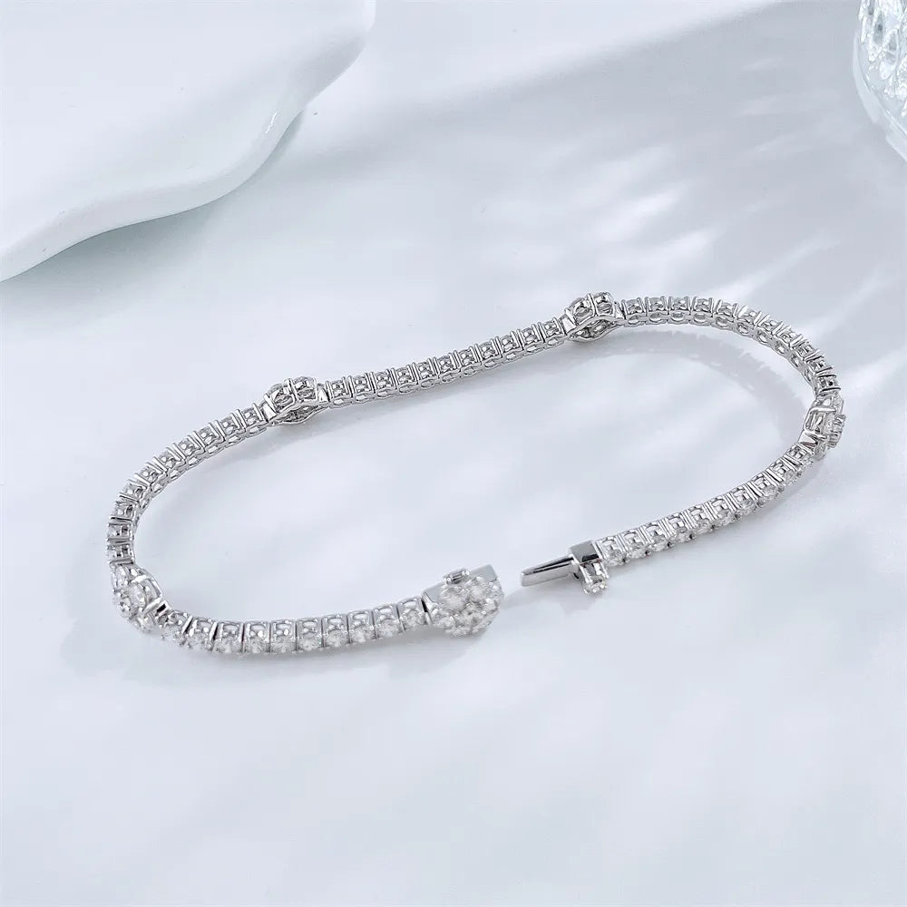 4.31 ctw Floral Round-Cut Lab-Grown Diamond Bracelet in 18K White Gold
