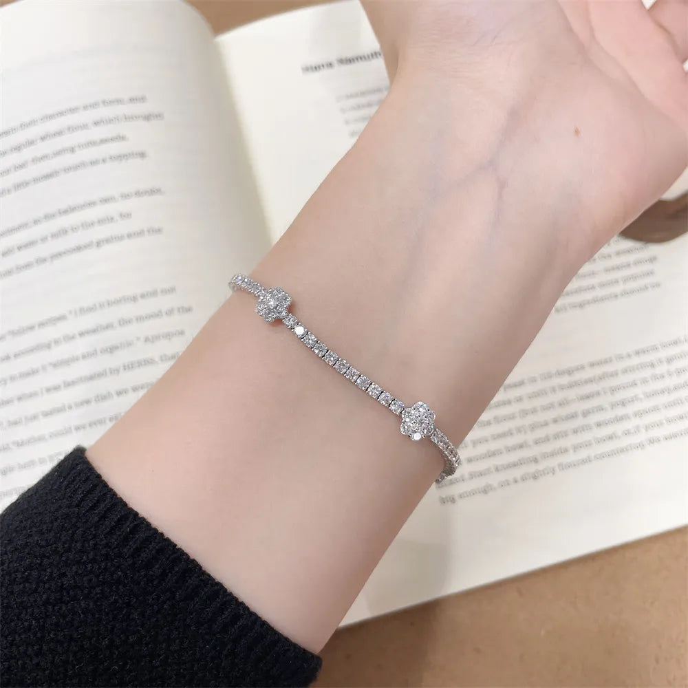 4.31 ctw Floral Round-Cut Lab-Grown Diamond Bracelet in 18K White Gold