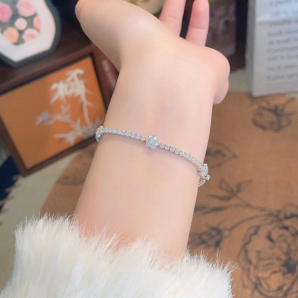4.31 ctw Floral Round-Cut Lab-Grown Diamond Bracelet in 18K White Gold