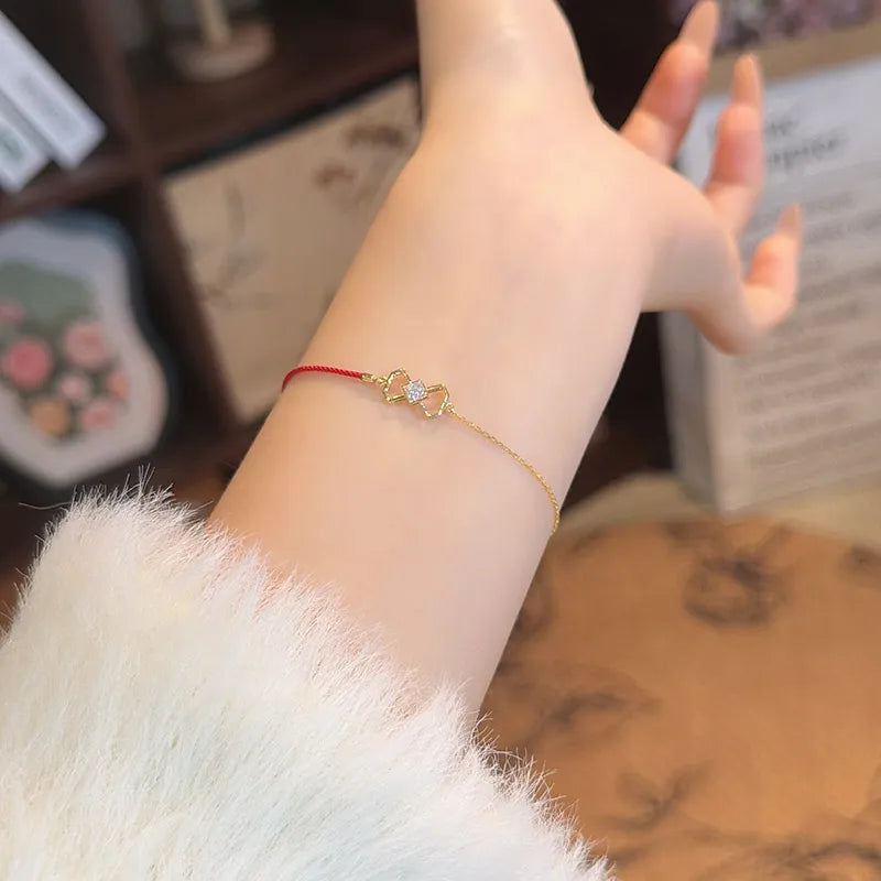 0.19 ctw Bow Adjustable Princess-Cut Lab-Grown Diamond Bracelet in 18K Yellow Gold