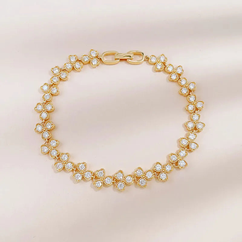 2.4 ctw Four-Leaf Clover Pavé Round-Cut Lab-Grown Diamond Bracelet in 18K Yellow Gold