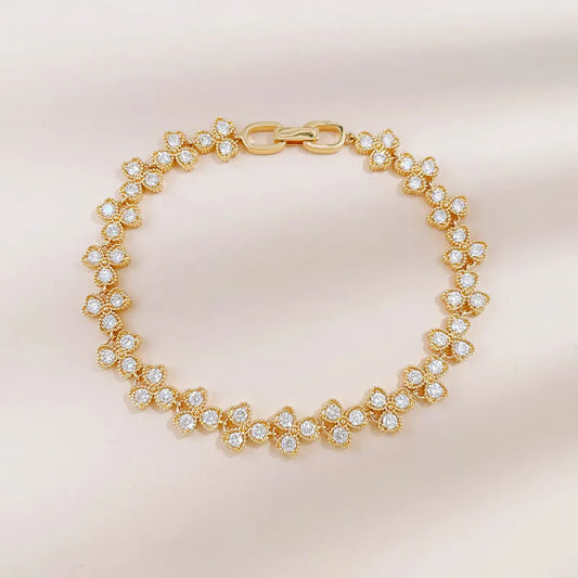 2.4 ctw Four-Leaf Clover Pavé Round-Cut Lab-Grown Diamond Bracelet in 18K Yellow Gold