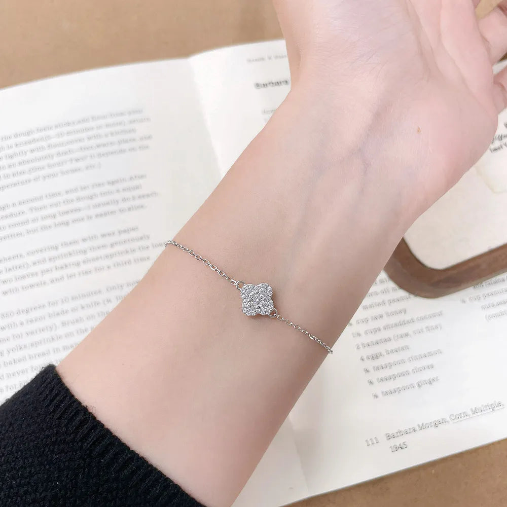 0.45 ctw Four-Leaf Clover Round-Cut Lab-Grown Diamond Bracelet in PT950 Platinum