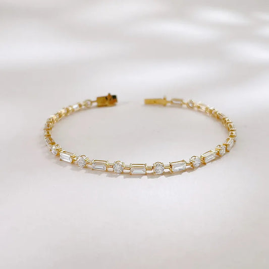 3.12 ctw Celestial Pavé Mixed-Cut Lab-Grown Diamond Tennis Bracelet in 18K Yellow Gold
