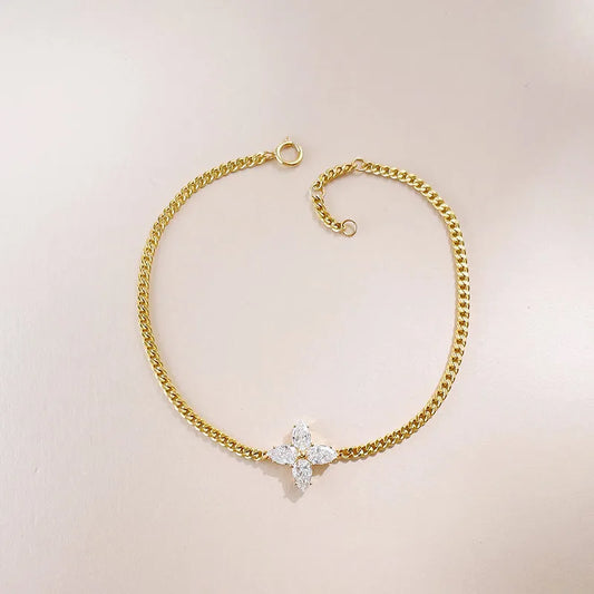 0.66 ctw Four-Leaf Clover Mixed-Cut Lab-Grown Diamond Bracelet in 18K Yellow Gold