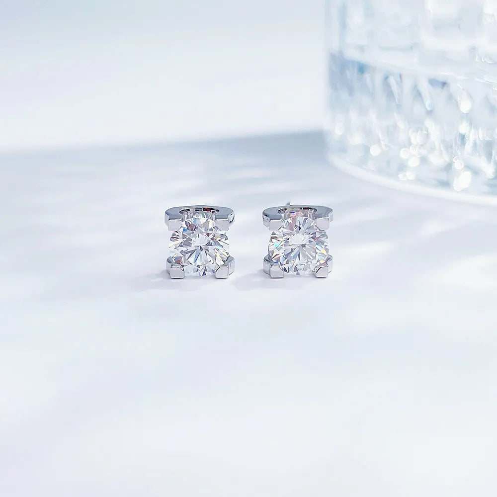 1.01 ctw Minimalist Four-Prong Round-Cut Lab-Grown Diamond Earrings in 18K White Gold