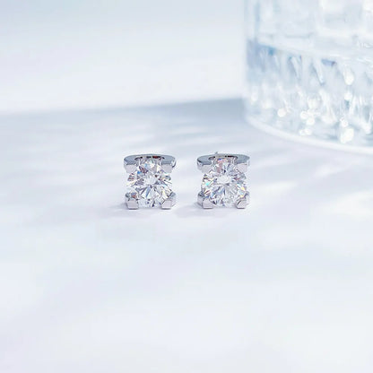 1.01 ctw Minimalist Four-Prong Round-Cut Lab-Grown Diamond Earrings in 18K White Gold