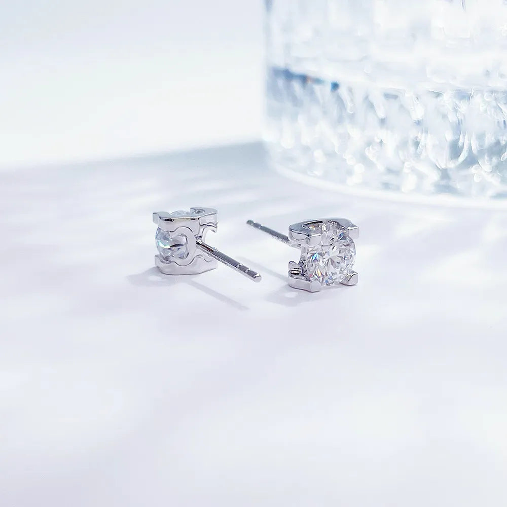 1.01 ctw Minimalist Four-Prong Round-Cut Lab-Grown Diamond Earrings in 18K White Gold