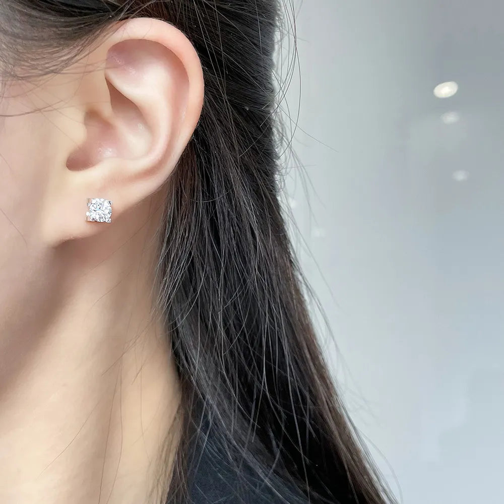 1.01 ctw Minimalist Four-Prong Round-Cut Lab-Grown Diamond Earrings in 18K White Gold