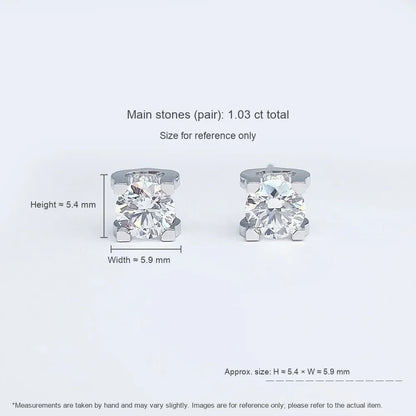 1.01 ctw Minimalist Four-Prong Round-Cut Lab-Grown Diamond Earrings in 18K White Gold