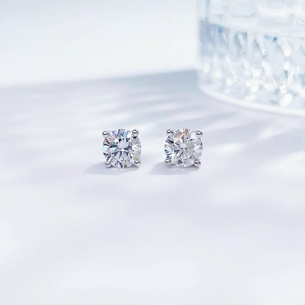 1.1 ctw Minimalist Four-Prong Round-Cut Lab-Grown Diamond Earrings in PT950 Platinum