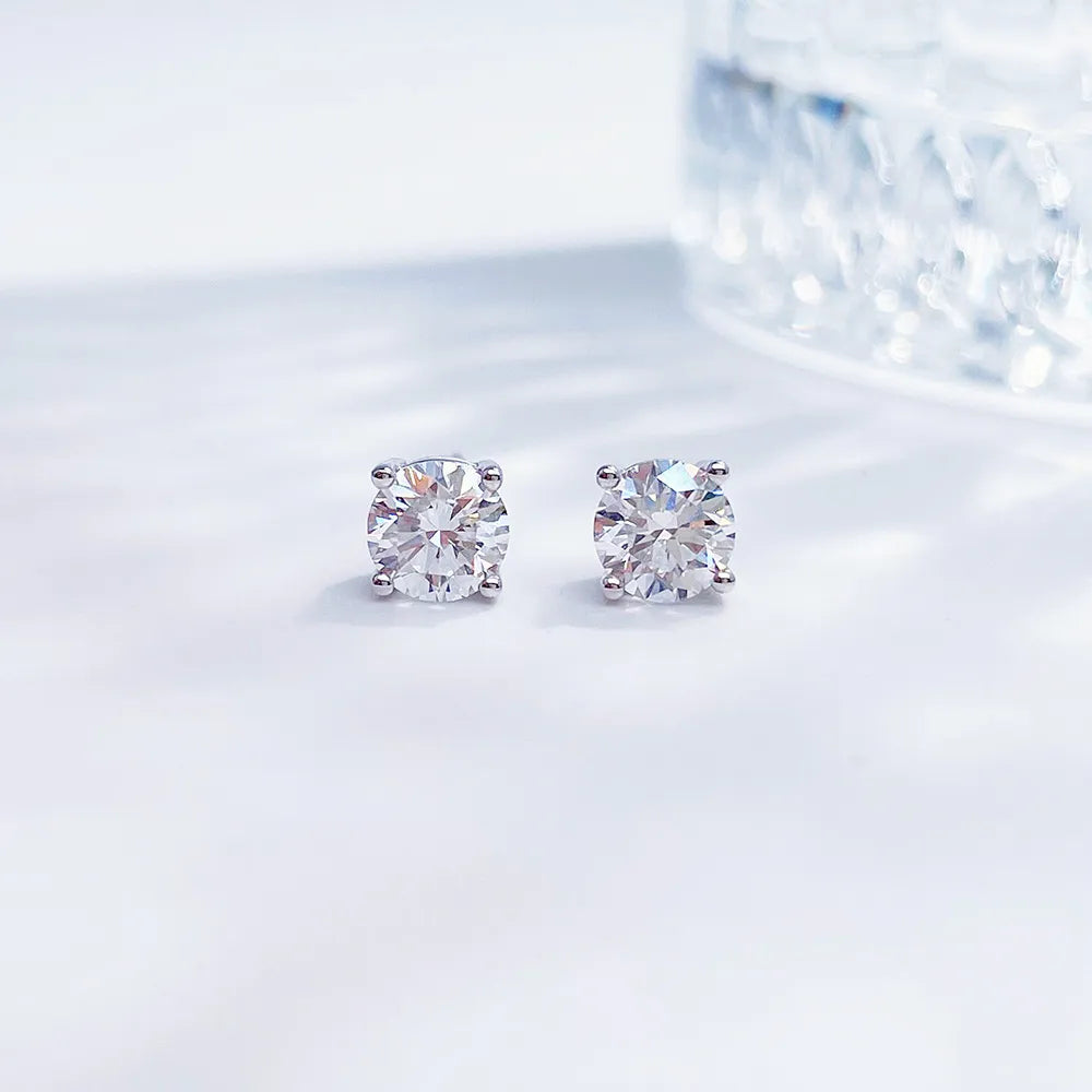 1.02 ctw Minimalist Four-Prong Princess-Cut Lab-Grown Diamond Earrings in 18K White Gold