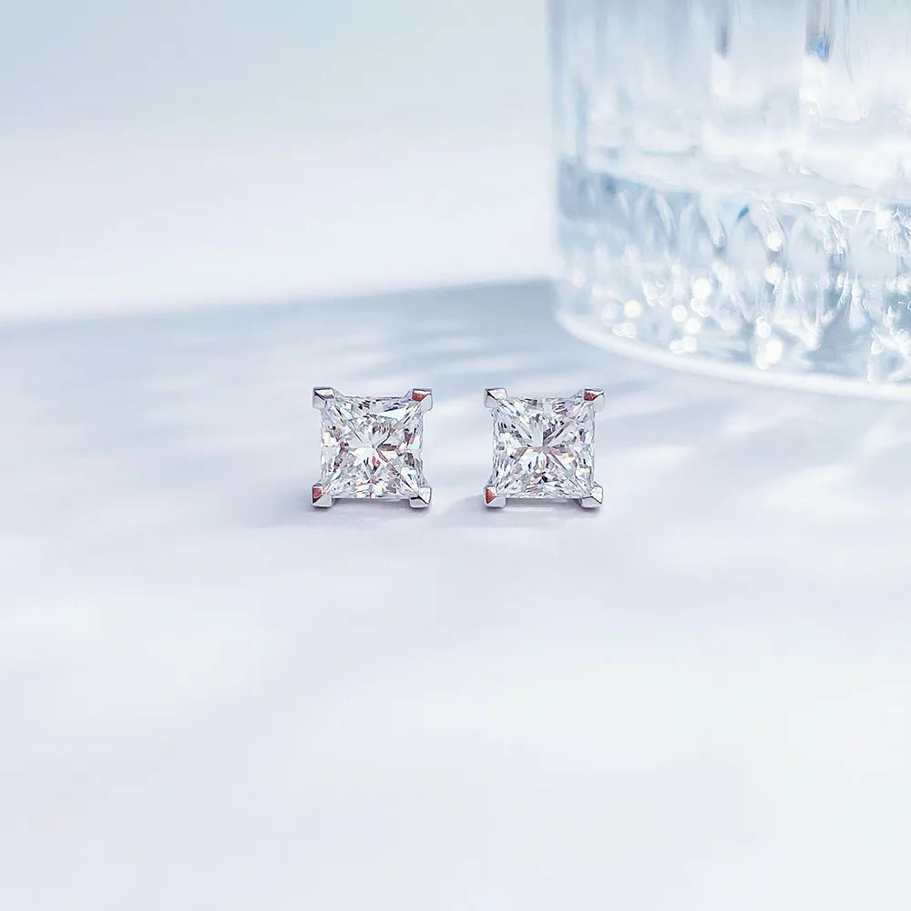 2.02 ctw Minimalist Four-Prong Princess-Cut Lab-Grown Diamond Stud Earrings in PT950 Platinum