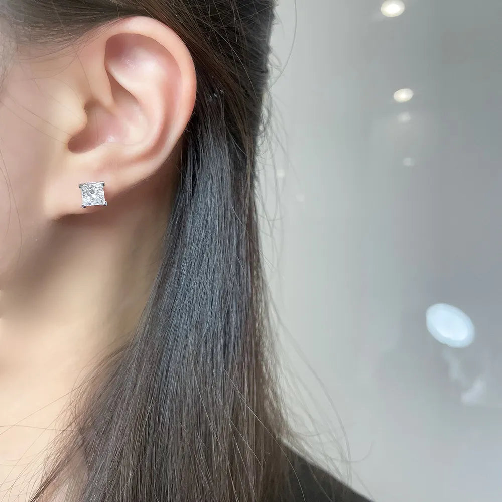 2.02 ctw Minimalist Four-Prong Princess-Cut Lab-Grown Diamond Stud Earrings in PT950 Platinum