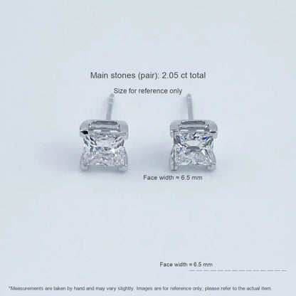 2.02 ctw Minimalist Four-Prong Princess-Cut Lab-Grown Diamond Stud Earrings in PT950 Platinum