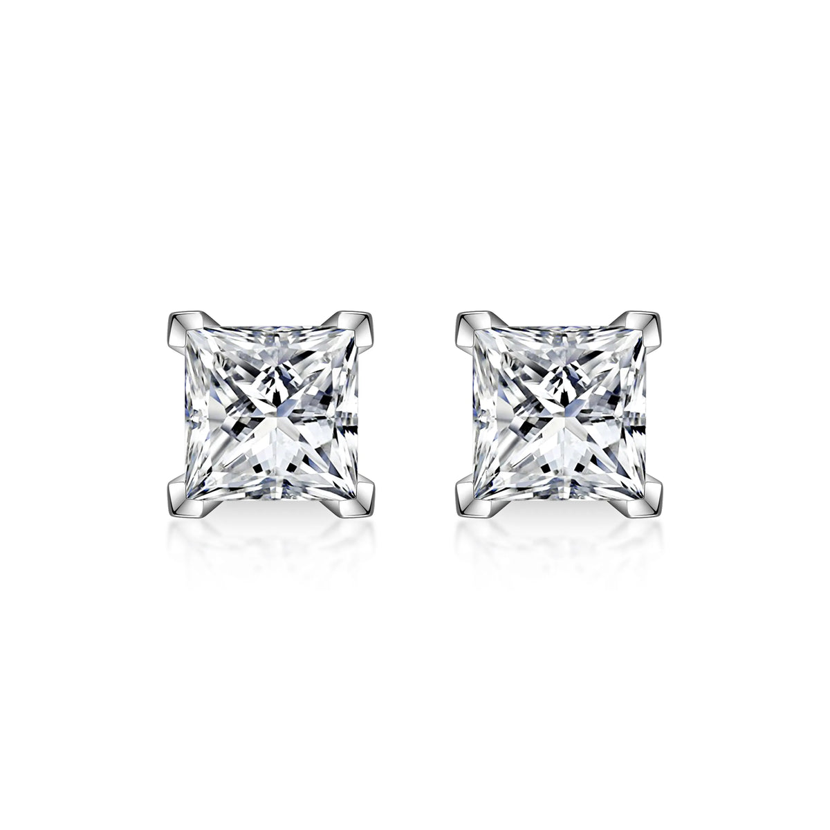 2.09 ctw Minimalist Princess-Cut Lab-Grown Diamond Earrings in 18K White Gold